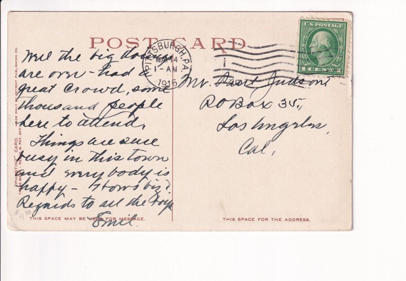 Monogahela Incline, Pittsburgh, Pa to Los Angeles, Ca 1916, Used (PC1742)