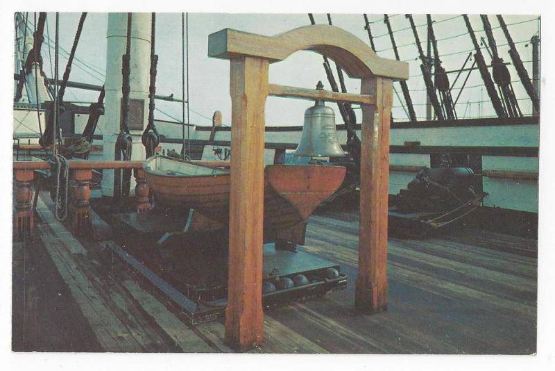 USS Constitution Postcard Deck Bell Lifeboat Charlestown MA
