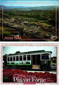 2~4X6 Postcards  Pigeon Forge TN Tennessee BIRD'S EYE VIEW & Painted TROLLEY