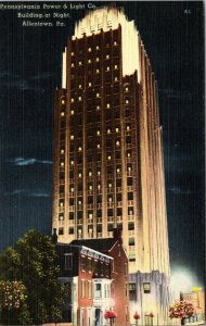 Vintage Linen PENNSYLVANIA Postcard Power & Light Company At Night Allentown PA 