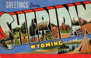 Wyoming Greetings From Sheridan Large Letter Linen Curteich