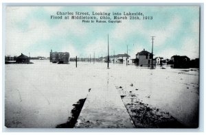 1913 Charles Street Looking Into Lakeside Flood at Middletown OH Postcard