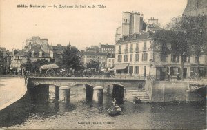 Navigation & sailing themed vintage postcard painting Quimper bridge rowboat