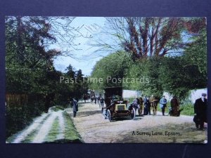 Surrey EPSOM A Surrey Lane & Vintage Motor Car c1911 Postcard by Shurrey's