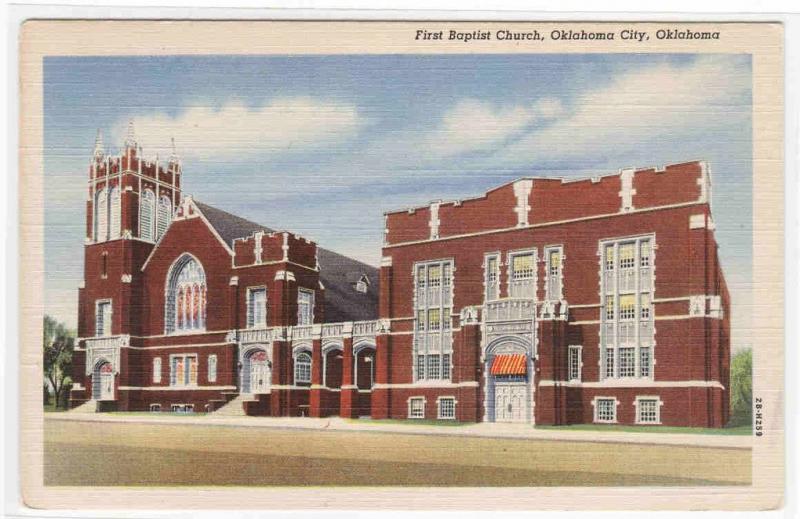 First Baptist Church Oklahoma City OK linen postcard