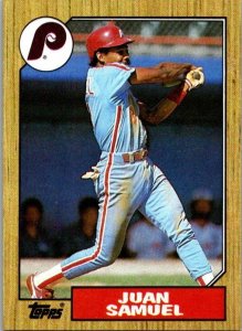 1987 Topps Baseball Card Juan Samuel Philadelphia Phillies sk3480