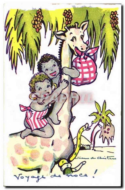 Postcard Old Negro Child Giraffe Black Snake Honeymoon