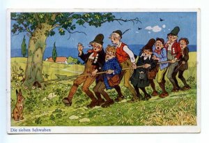 494272 FB BAUMGARTEN Seven Swabians Brothers Grimm Fairy Tale HARE postcard