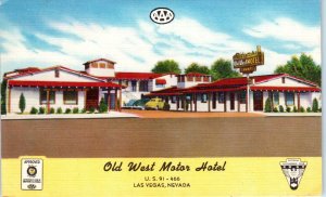 LAS VEGAS, NV Nevada  OLD WEST Motor Hotel  c1940s Cars  Linen Roadside Postcard