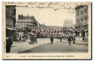 Paris Old Postcard Le Metropolitain Boulevard Magenta and Beards (Metro train)