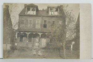 RPPC Burned Home Children at Gate Postcard P8