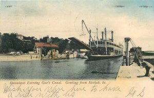 Postcard 1907 Keokuk Iowa Steamboat Government Canal hand colored 24-5996