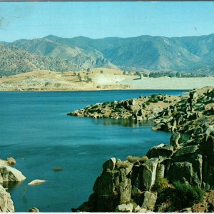 c1957 Lake Isabella CA Kern River Valley Dam Mountains Lake Chrome Giant PC 8O