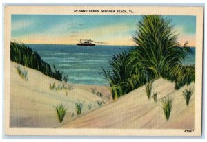 1942 View Of Sand Dunes Virginia Beach Virginia VA, Steamer Ship Posted Postcard