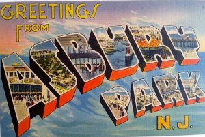 Greetings From Asbury Park NJ Large Big Letter Postcard Linen Unused New Jersey