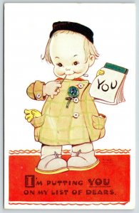 Mabel Lucie Attwell~Litle Pigeon-Toed Girl Chews Pen~You Are On My List of DEARS