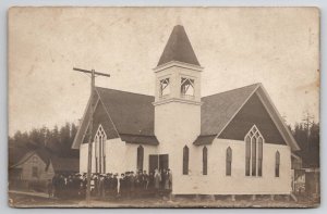 Goshen NJ Newly Built Church and Barn Adv Circus Acrobats Postcard J27