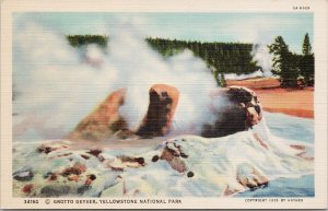 Yellowstone National Park Grotto Geyser Unused Haynes Linen Postcard G87