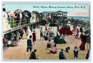 1910 Fourth Avenue Bathing Grounds Asbury Park NJ Posted Antique Postcard