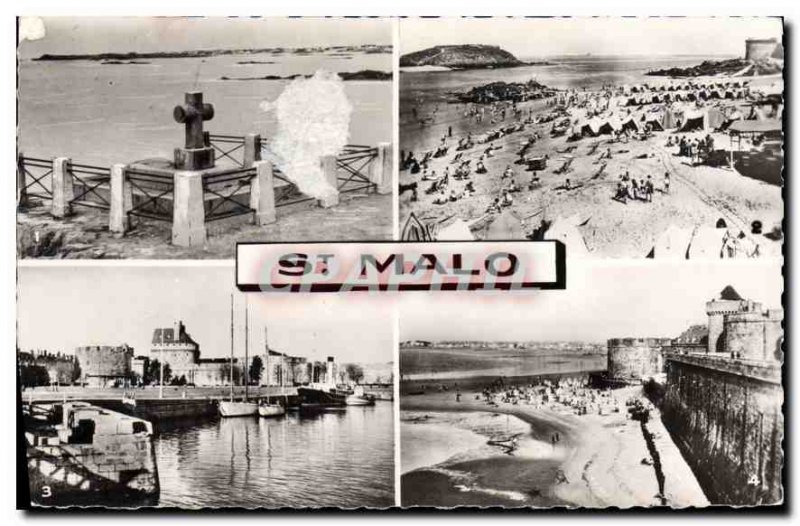 Old Postcard Saint Malo in Brittany Tomb of Chateaubriand The Beach Son Decou...