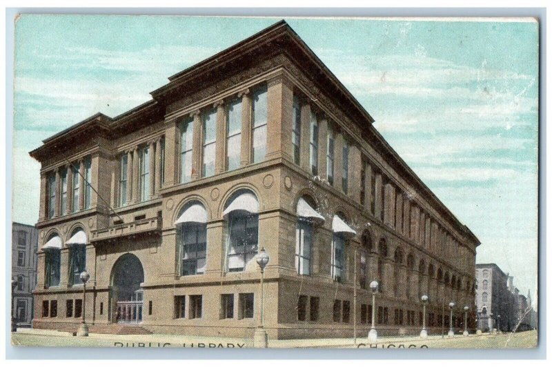 Chicago Illinois Postcard Public Library Exterior Building c1910 Vintage Antique