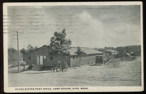 WWI US Post Office, Camp Devens, MA. 1917 Fitchburg, Devens Branch cancel
