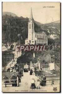 Old Postcard Lourdes Basilica and the Grotto