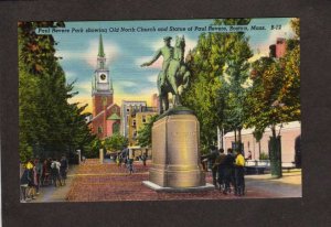 MA Paul Revere Park Statue Horse Old North Church Boston Massachusetts Postcard