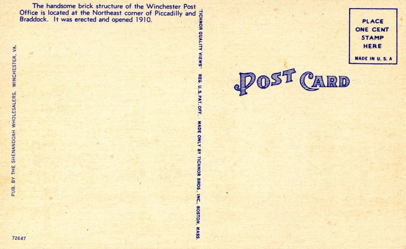 VA - Winchester. Post Office