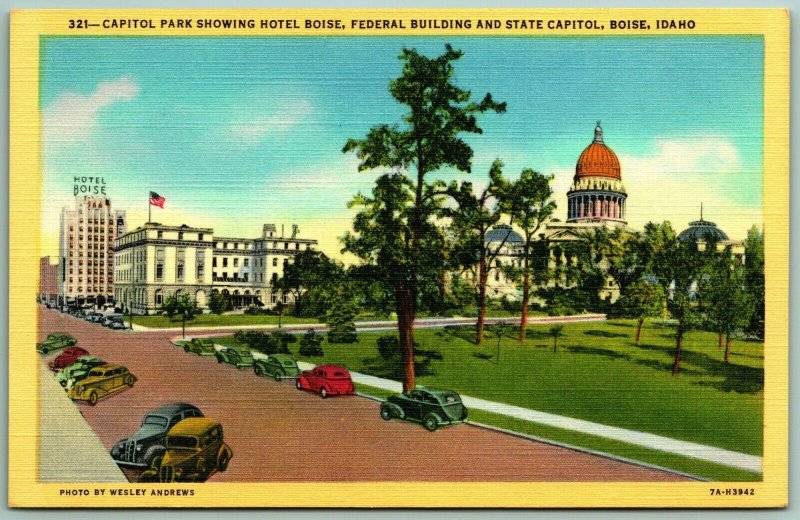 Capitol Building Park Hotel Boise Idaho ID UNP Unused Linen Postcard F5