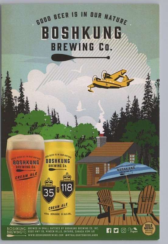 Seaplane, Cottage Scene, 35 & 118 Cream Ale, Boshkung Brewing Co Postcard