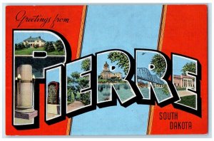 c1940 Greetings From Pierre South Dakota Big Letters Multiview Vintage Postcard