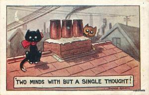 Artist Impression Two minds Cats on roof postcard 16991