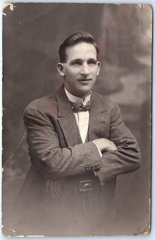 c1910s Sydney, Australia Handsome Man RPPC Real Photo Jas Cruden Postcard A123