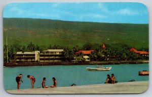 Kona Inn Kailua Bay Polynesia Fishing Boat Sea Shell Collecting HI Postcard D22