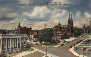 Macon Georgia GA Catholic and Baptist Churches Linen Vintage Postcard