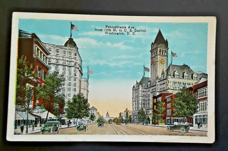 Mint Vintage Washington DC Pennsylvania Ave 12th St To US Capitol 1920s Postcard 