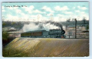 WHEELING, WV West Virginia ~ Steam RAILROAD TRAIN Coming to Town 1910  Postcard