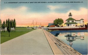 U. S. Government Lighthouse, West End, Seawall, Lake Pontchartrain, Postcard