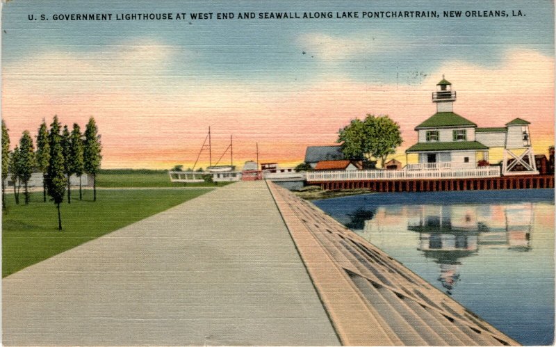 U. S. Government Lighthouse, West End, Seawall, Lake Pontchartrain, Postcard