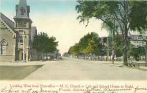 C-1910 ME Church School House Phoenix Arizona hand Colored Postcard 3892