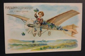 1913 Germany Postcard Cover Birthday Fantasy Airplane Berlin to Vienna Austria