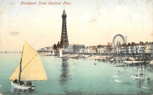 UK England sail & navigation themed postcard Blackpool Pier tower sailing vessel