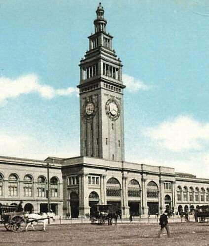 c1905 Ferry Building Street Scene Horse Cart Carriage San Francisco CA P18 