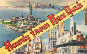 New York NY  HOWDY  Statue Of Liberty & Street Scene~Bond Apparel  1954 Postcard