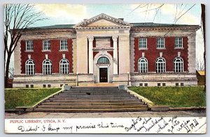 1906 Public Libary Utica New York Front Entrance View Landmark Posted Postcard