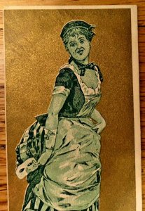 Victorian Trade Card Antique Beautiful French Maid Costume Masquerade Outfit Wow