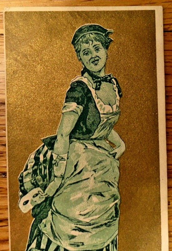 Victorian Trade Card Antique Beautiful French Maid Costume Masquerade Outfit Wow