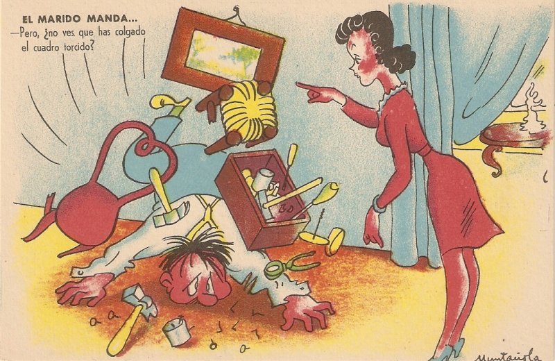 Lot of four (4) hunorous vintage Spanish Postcard, by Muntañola