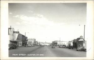 Custer SD Main St. c1950s Real Photo Postcard HARNEY THEATRE
